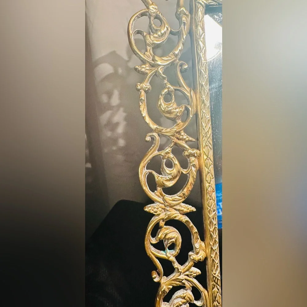 Antique 19th c. Victorian Brass Wall Mirror with Bacchus Face And Ornate Design